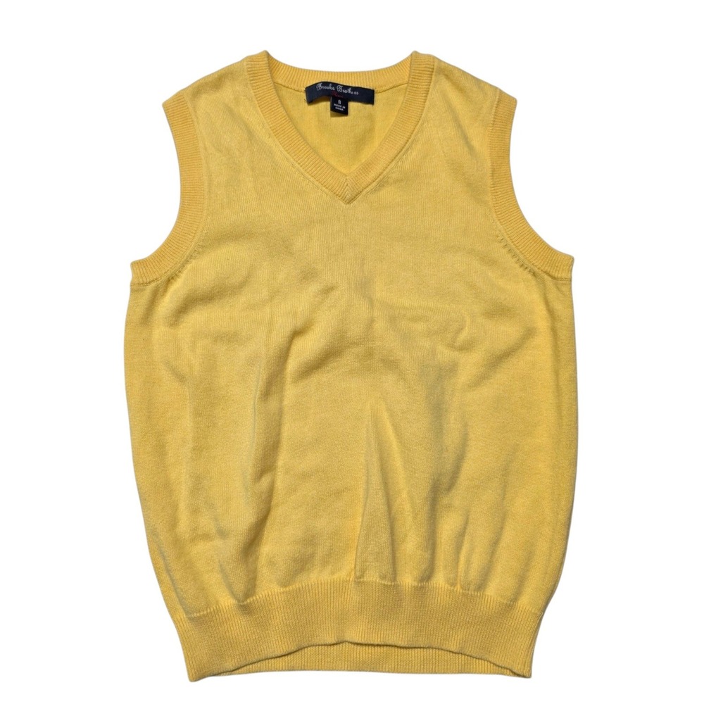 Brooks Brothers Fleece V-Neck Sweater Vest Kids Size S Yellow Knit